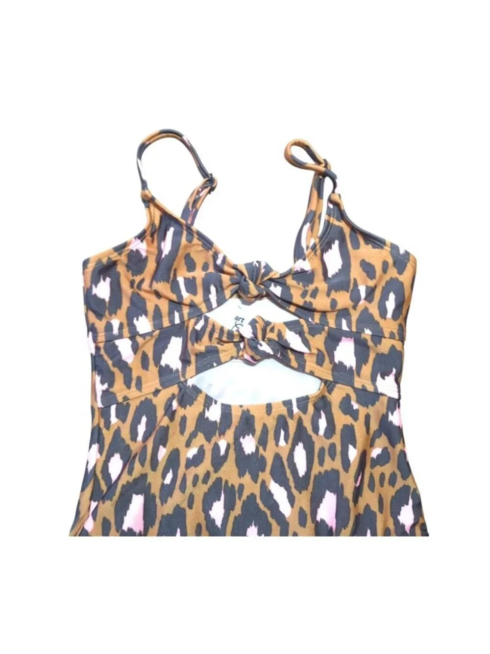 Art Class Girls Leopard Print One-Piece Swimsuit Cutout Twist Front Size S 6/7.
